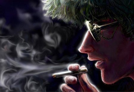 Human - cigarette, person, glasses, smoke, smoking