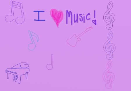 ILovemusic - music notes, piano, light purple, guitar, backgrounds, music, treble cleff, wallpaper