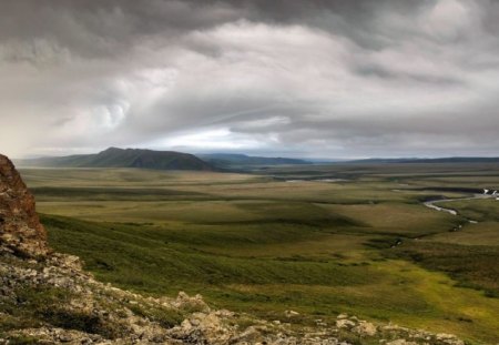 BABBAGE RIVER,yokun,canada - field, hill, clouds, river