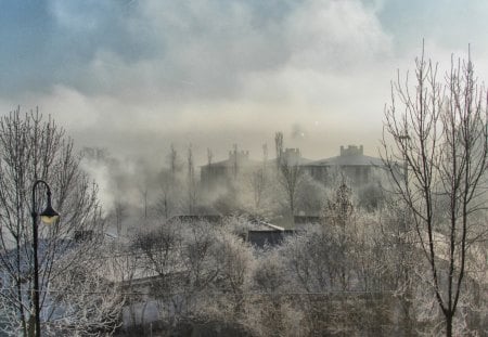 	Fog mist smoke and frost over Starnberg - starnberg, smoke, frost, fog, mist