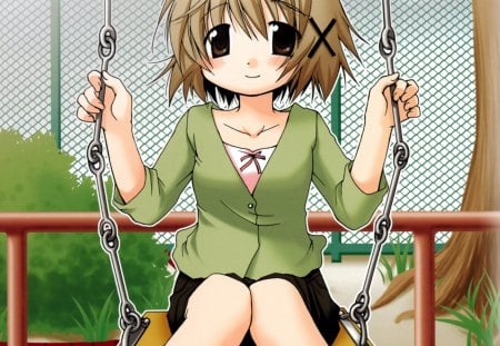 Yuno - hidamari sketch, yuno, anime, park, swing