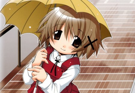 Yuno - school uniform, hidamari sketch, umbrella, yuno, anime, school girl