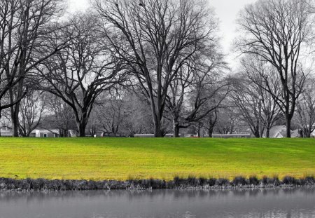 At the lake :) - lake, water, blue, green, grass