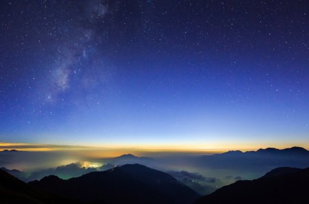 Beautiful View - nature, sky, view, stars, blue, beautiful, mountains