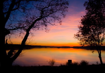 sunset - fun, lake, nature, sunset