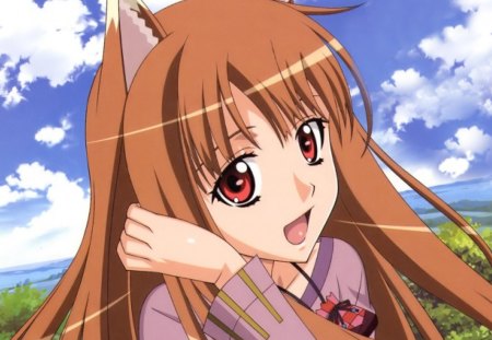 Holo - sky, spice and wolf, clouds, anime, holo