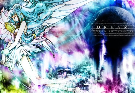 ~Dream In Color~ - beautiful, colorful, wings, anime, fairy, fantasy, flower