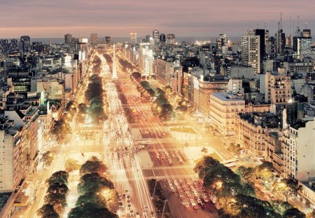 9 de Julio Avenue at night - buenos, aires, argentina, lights