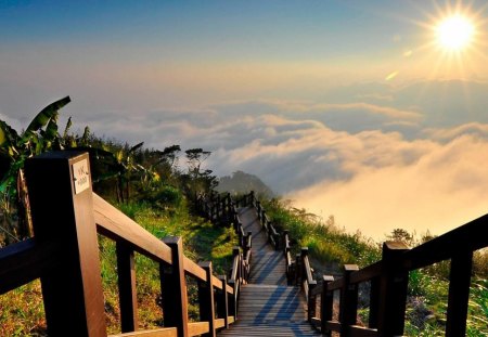 Stairway to heaven - stairway, mountain, heaven, sun