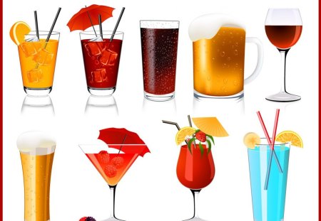 Cocktail anyone? - glasses, fruit, cocktails, shapes, drinks