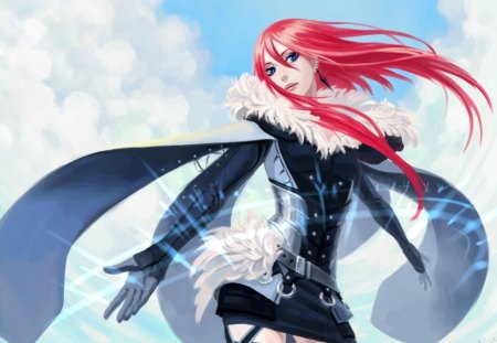 RedHead - beauty, nice, sky, redhead, fur, female, hot, anime girl, swet, pretty, cloud, anime, cute, sexy, girl, long hair, red hair, lovely, beautiful