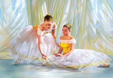 * BEAUTIFUL BALLERINA GIRLS - oil painting * - girls, ballerina, people, beautiful, painting, oil