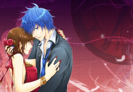 Kaito ♡ Meiko - pretty, anime, vocaloid, elegant, meiko, female, romantic, blossom, romance, clock, boy, male, short hair, gorgeous, blue hair, beautiful, hot, feather, beauty, lovely, brown hair, love, sweet, handsome, cute, lover, sexy, couple, vocaloids