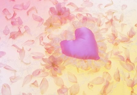 Pink heart and petals - petals, pink, art, heart