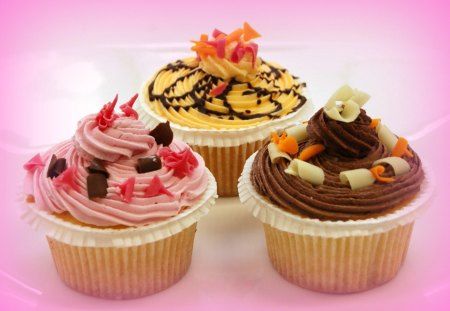 Cupcakes - white, cream, yellow, pink, red, cupcakes, chocolate, dessert, food, sweet