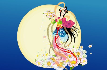 Moon Goddess - moon, art, girl, colorful, goddess