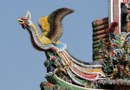 Longshan Temple Fenghuang - bird, fantasy, yellow, phoenix, wings, Longshan Temple Fenghuang, china, statue