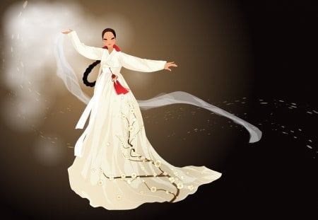 Dancing - beauty, woman, vector, dance, girl, korean, asian, white, art, red, chinese, dress