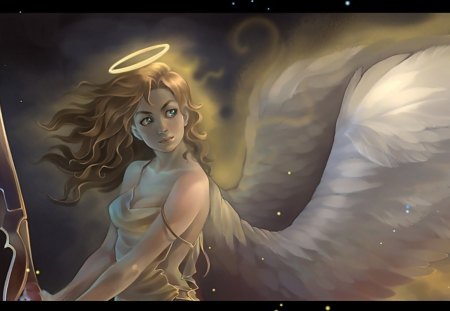 Angel - white, wings, halo, angel