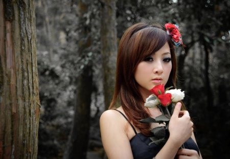 Asian Girl with Roses - entertainment, models female, people, other