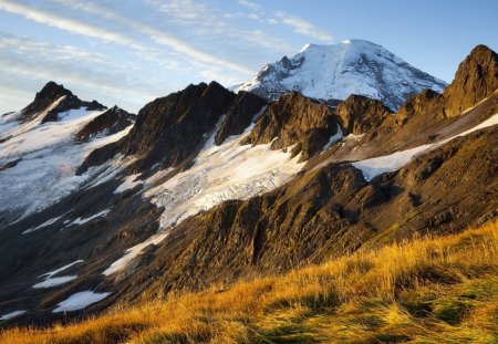 mount baker from chowder ridge - snow, grass, mountain, ridge