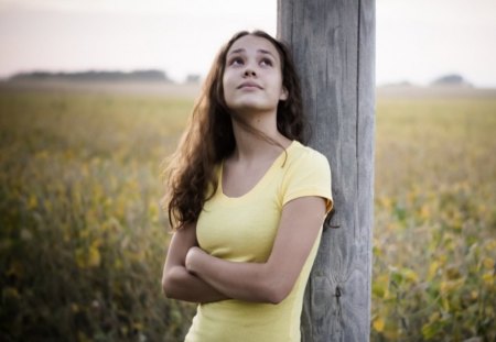 girl face - girl, field, look, wait