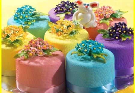 Mini Easter cakes - mini cakes, easter, colors, bunny, cakes