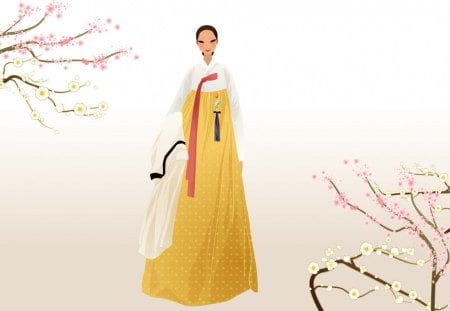 Spring - korean, red, pink, beauty, spring, yellow, girl, vector, dress, art, garden, white, chinese, bloom, princess, asian