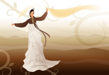 Dancing - princess, vector, girl, dance, korean, asian, white, brown, art, chinese