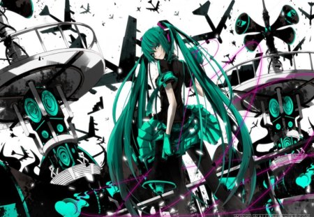 Miku - black, girl, anime, blue