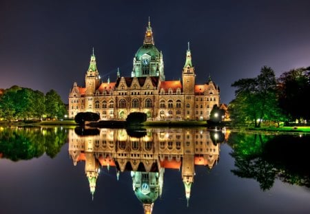 castle - river, water, lights, castle