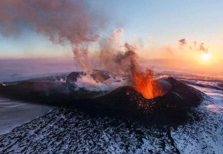 Volcano - landscapes, lava, sunset, volcano