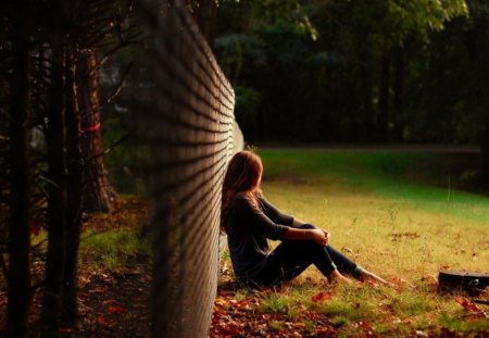 alone girl - alone, girl, field, wait