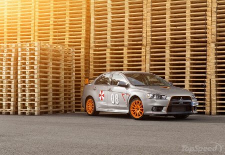 2013 Mitsubishi EVO X Stealth Fighter by Schwabenfolia - mitsubishi, spolier, evo, orange wheels