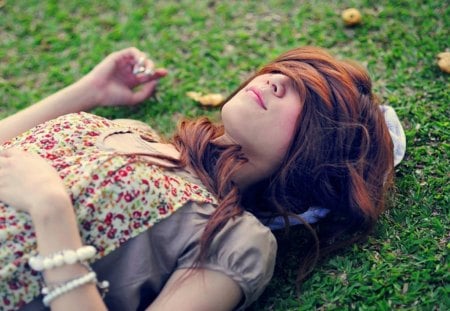 situation of people - field, girl, lying, grass