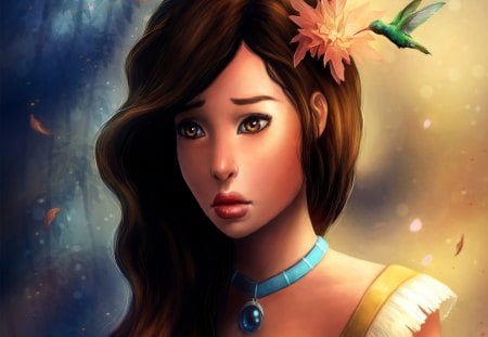 Fantasy Girl - Hummingbird - girl, fantasy, bird, hummingbird