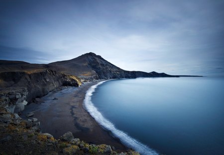 Dawn at beach - beach, ocean, hills, landscapes