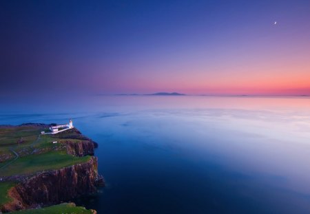 lighthouse on the little minch straits in scotland - lighthouse, sunset, sea, coast