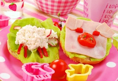 *Still Life* - food, love, pink, still life, sandwich, sweet, sheep, form, cup