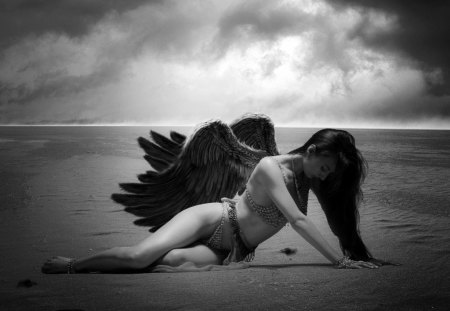 * - wp, The art of Ata Alishahi, digital, artwork, bw, angel, art