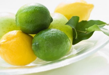 Lemon - bright colors, fruits, yellow, food, plate, lemon, green