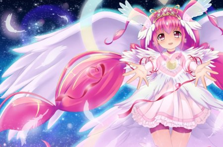 Love Shower - miyuki hoshizora, cute, happy, cure happy, hot, anime girl, girl, tiara, wings, pink hair, heart, feather, pink, pretty, wing, magical girl, swet, love, anime, twintails, royalty, long hair, nice, crown, sexy, smile, pretty cure, smile precure, female, angel