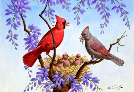 By Arthur Saron Sarnoff - art, animal, family, bnird, flower