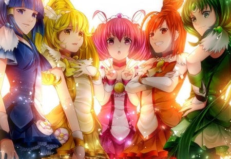 Smile PreCure! - pretty, anime, female, twntails, long hair, group, cure happy, smile precure, nice, cure peace, cure sunny, anime girl, realistic, hot, girl, lovely, sweet, cure march, pretty cure, cg, cure beauty, magical girl, cute, 3d, sexy