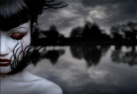 * - woman, beauty, sad, bw, gothic, black, face, art, digital art