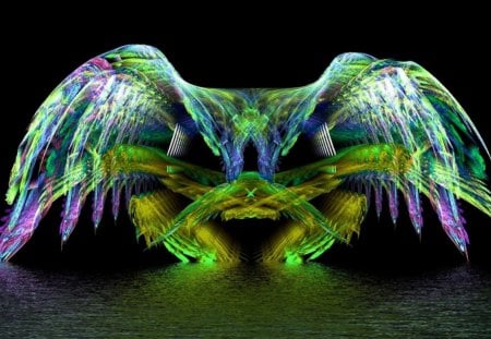 Wings - digital art, water, reflection, fractal