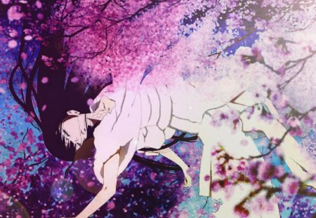 Sakura Fall - cherry blossom, pink, orginal, sakura, girl, art