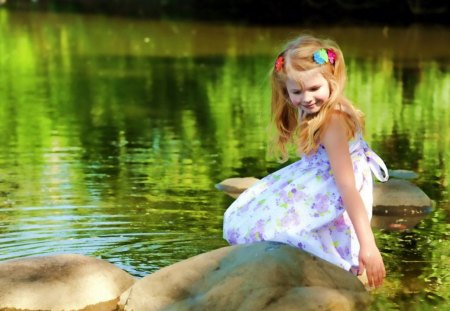 Cute - girl, cute, river, nature