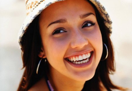 jessica alba - actress, smile, hat, earing