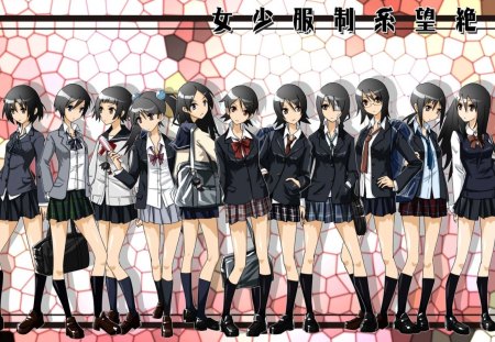 group shot - girls, nice, pullups, schoolgirls, lovely, cute girl, young, sweet, uniforms, short hair, cute